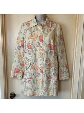 LOFT Floral RainCoat in Cream with Pink, Yellow & Green Print size MP